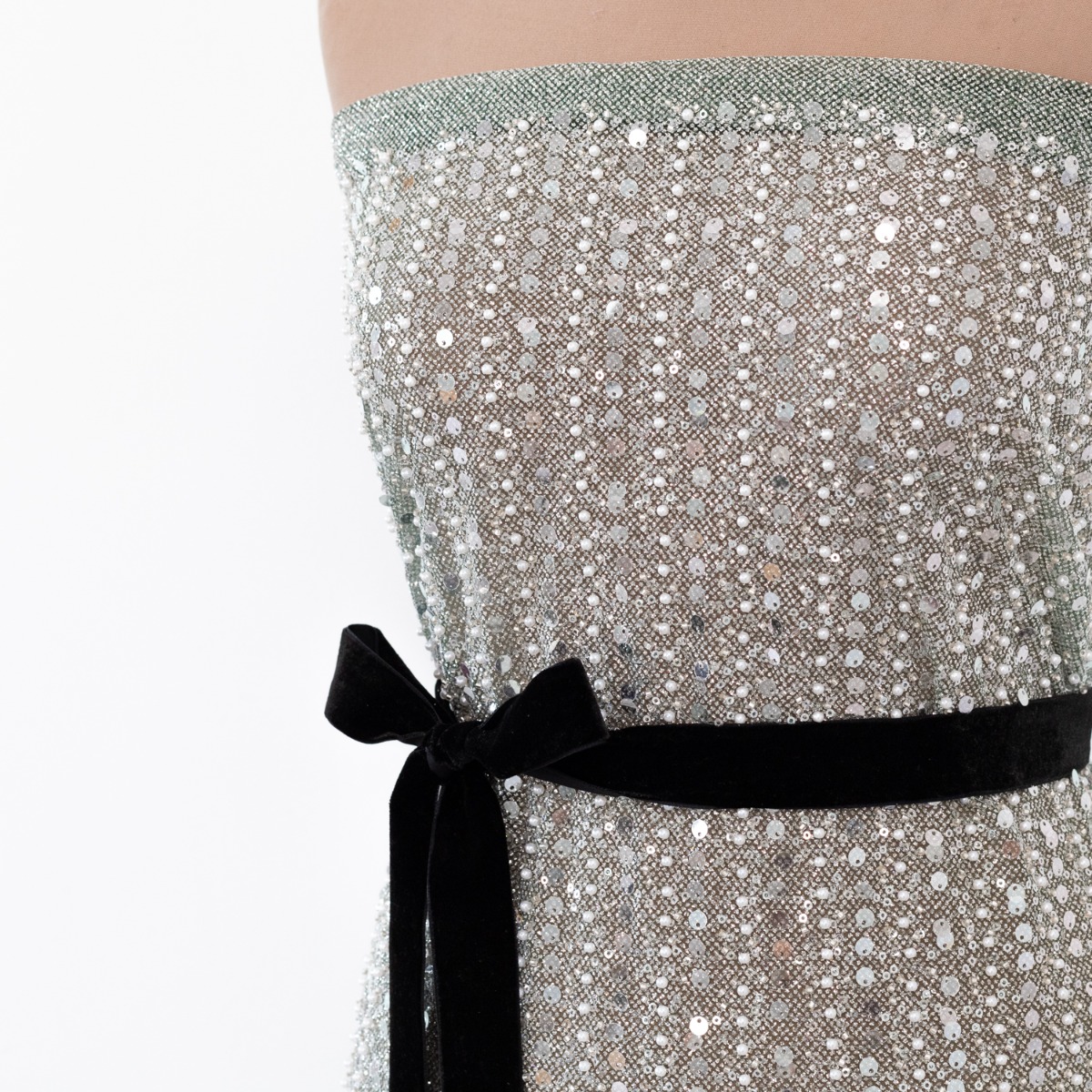 images dantela verde cu paiete si margele pe baza elastica 5