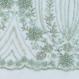 Dantela verde mint cu flori din paiete margele si perle 8 dantela verde mint cu flori din paiete margele si perle 8