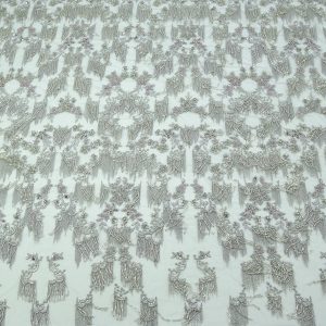 Dantela Argintie cu Franjuri de Margele