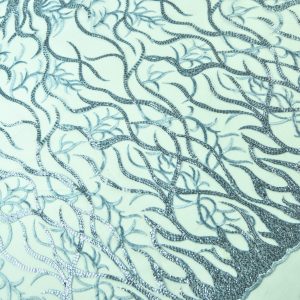 Dantela cu paiete - Crengute bleu cu argintiu