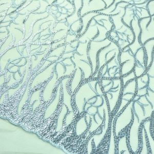 Dantela cu paiete - Crengute bleu cu argintiu 
