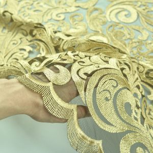 Dantela brodata - Auriu cu model floral 2 dccsd2059