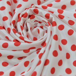 Satin Imprimat- Alb cu buline rosii 3 Satin Elastic - Alb cu buline rosii