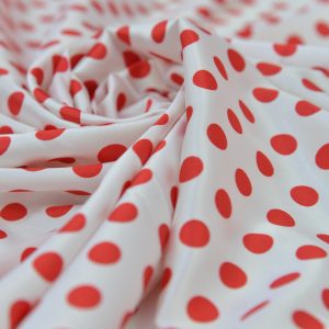 Satin Imprimat- Alb cu buline rosii 4 Satin Elastic - Alb cu buline rosii