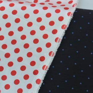 Satin Imprimat- Alb cu buline rosii 5 Satin Elastic - Alb cu buline rosii