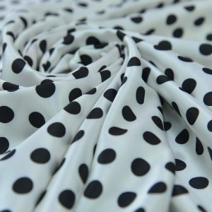 Satin Imprimat - Alb cu buline negre 2 Satin Elastic - Alb cu buline negre