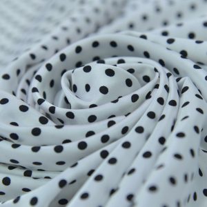 Satin Elastic - Alb cu buline negre mici