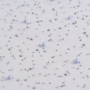 Tulle cu perle si strasuri - Bleu Gri 2 Tulle cu perle si strasuri - Bleu Gri