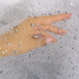 Tulle cu perle si strasuri - Gri Cenusa 1 Tulle cu perle si strasuri - Gri Cenusa