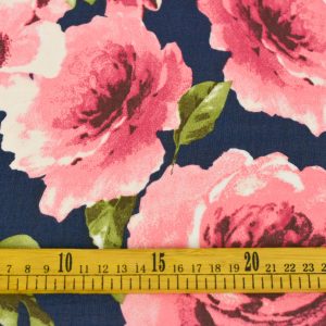 Voal Imprimat - Bleumarin cu bujori roz 2 Voal Imprimat - Bleumarin cu bujori roz