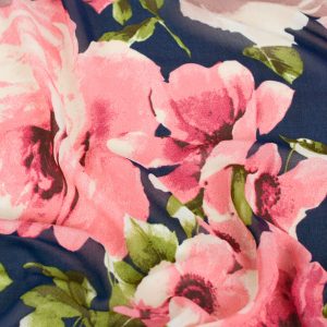 Voal Imprimat - Bleumarin cu bujori roz 3 Voal Imprimat - Bleumarin cu bujori roz