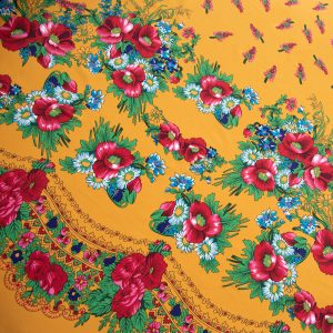 Vascoza Imprimata - Mustar cu flori multicolore 1 Vascoza Imprimata - Mustar cu flori multicolore