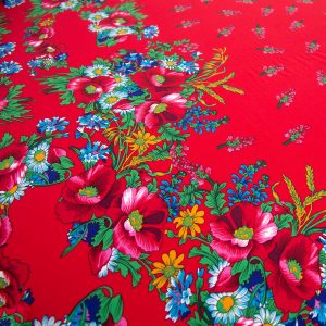 Vascoza Imprimata - Rosu cu flori multicolore