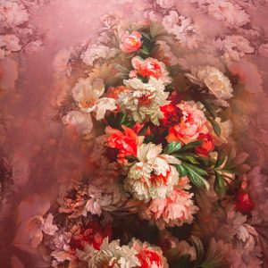 Tafta imprimata - Roz pudra cu flori