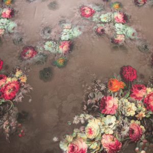 Tafta imprimata - Beige inchis cu flori