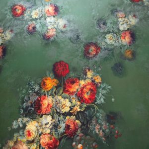 Tafta imprimata - Verde cu flori