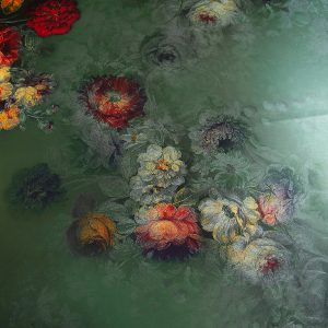 Tafta imprimata - Verde cu flori