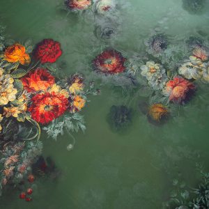 Tafta imprimata - Verde cu flori