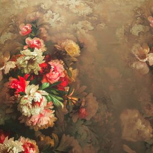 Tafta imprimata - Beige inchis cu flori 3 Tafta imprimata - Beige inchis cu flori