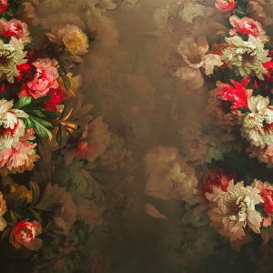 Tafta imprimata - Beige inchis cu flori