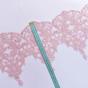 Banda decorativa din dantela cu perle - Roz 2 Banda decorativa din dantela cu perle - Roz