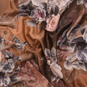 Tafta imprimata - Beige/Maro cu flori