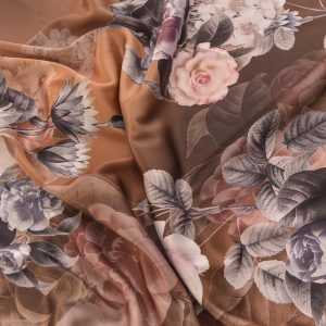 Tafta imprimata - Beige/Maro cu flori