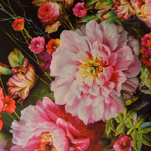 Tafta imprimata - Negru cu flori mari roz 4 Tafta imprimata - Negru cu flori mari roz