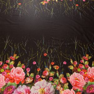 Tafta imprimata - Negru cu flori mari roz 5 Tafta imprimata - Negru cu flori mari roz