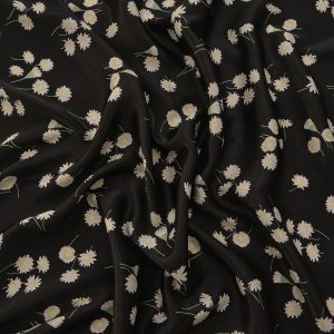 Matase imprimata - Negru cu floricele