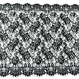 Dantela Chantilly - Model floral - Negru